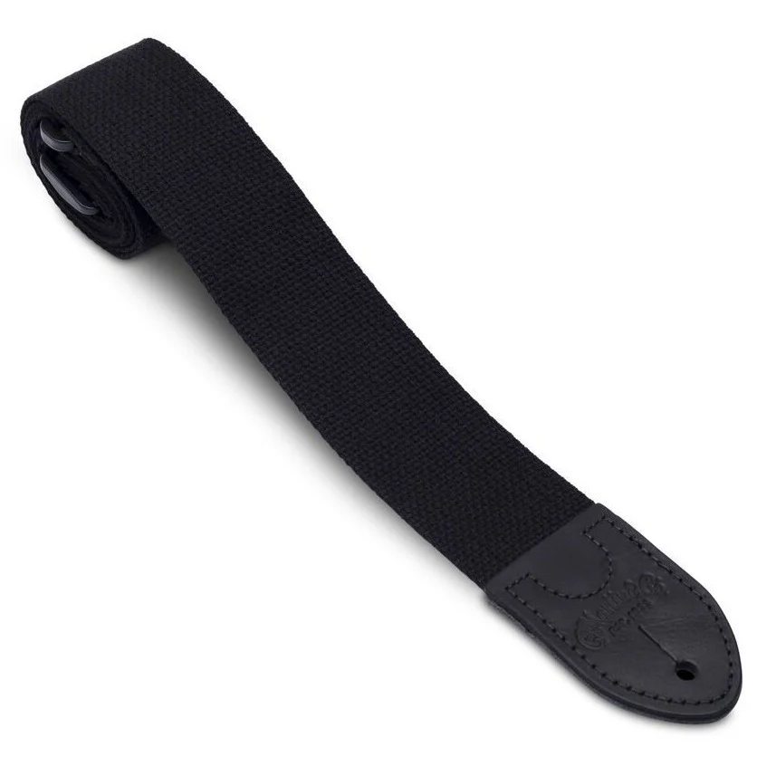 Martin 18A0104 2" Woven Cotton Gutiar Strap, Black, Black Leather Ends