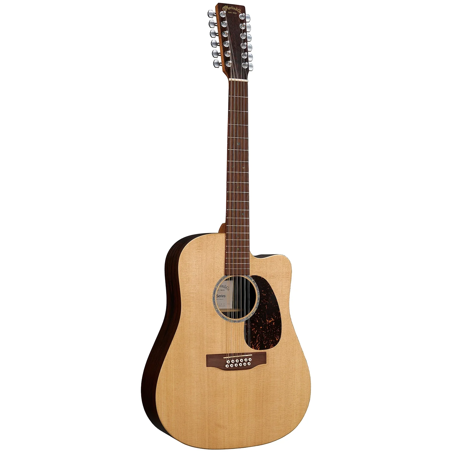 Martin DC-X2E-12-BRAZ-RW X-Series Dreadnought 12-string Guitar w/ Electronics, Cutaway, Sitka Spruce Top, Brazilian RW HPL b/s