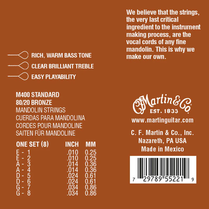 Martin M400 Mandolin Strings, Brass ,Light, 10-34 - Image 2