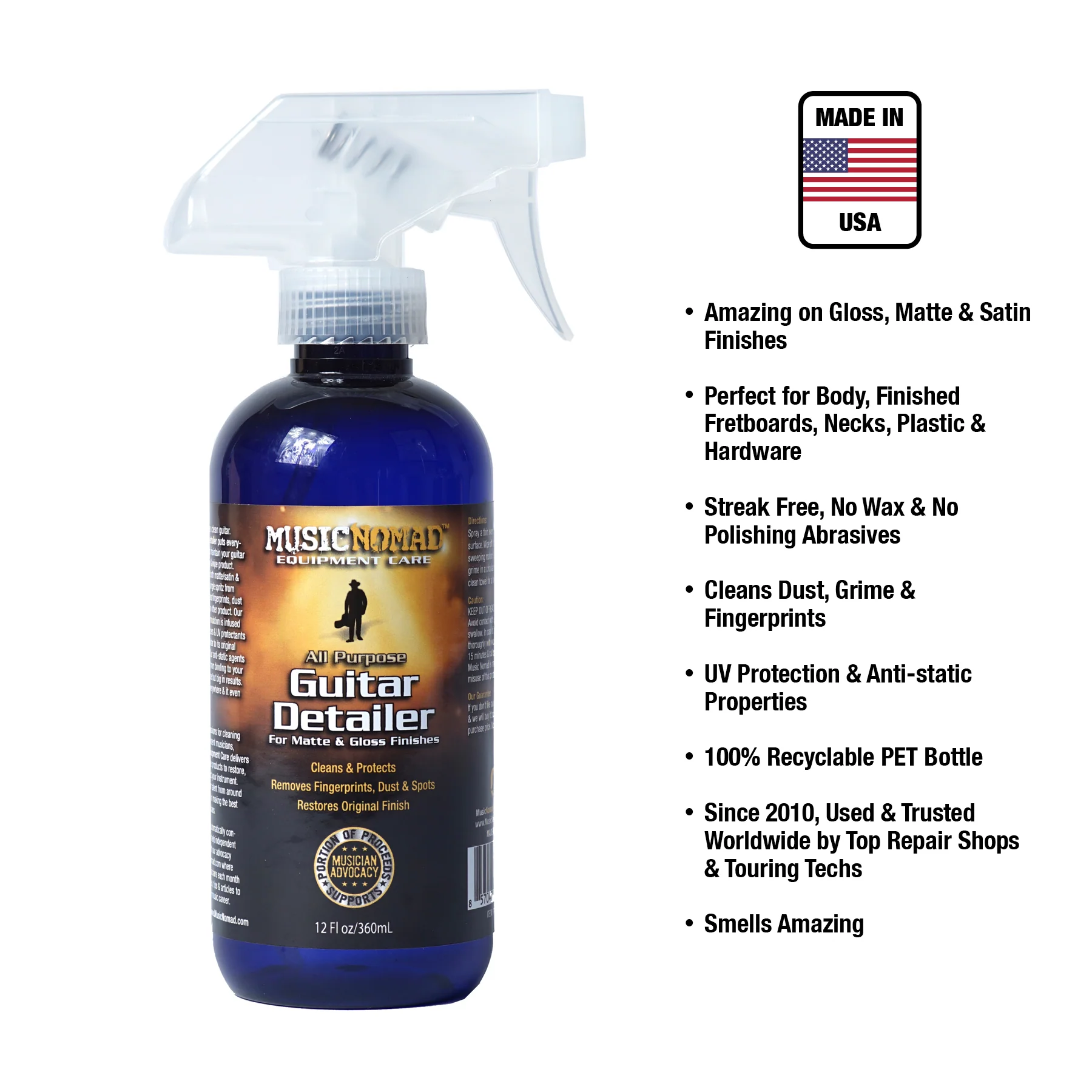Music Nomad MN152 Guitar Detailer 12oz. Tech Size - Matte & Gloss Cleaner - Image 2
