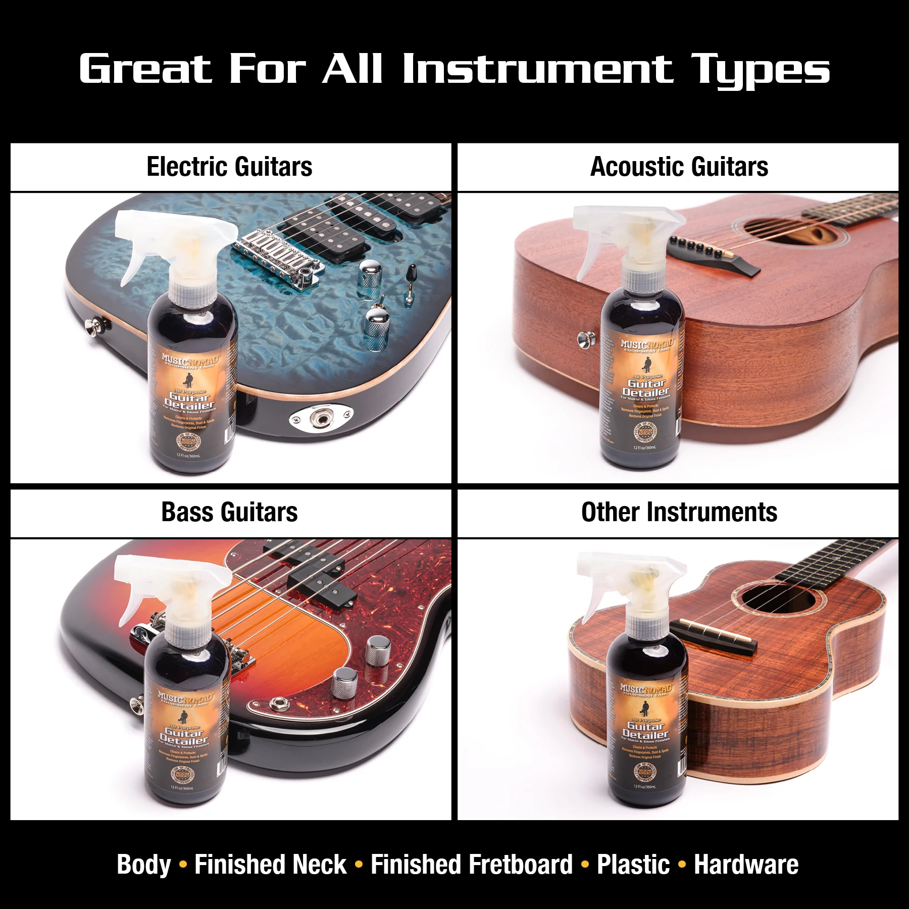 Music Nomad MN152 Guitar Detailer 12oz. Tech Size - Matte & Gloss Cleaner - Image 3