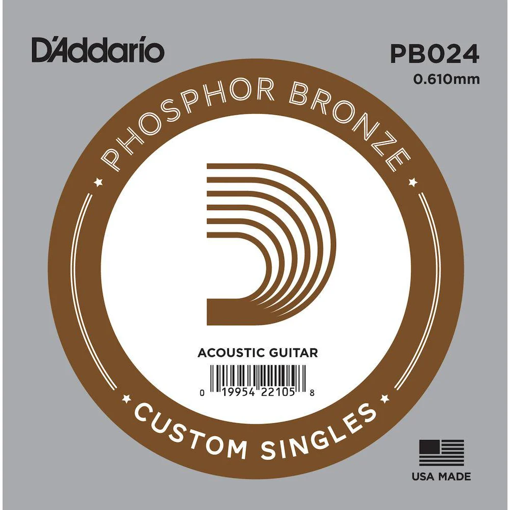 D'Addario PB024 Phosphor Bronze Wound Acoustic Guitar Single String, .024