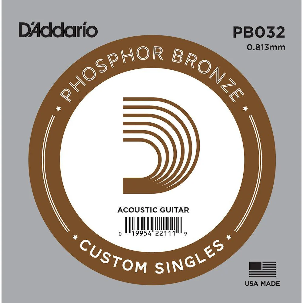 D'Addario PB032 Phosphor Bronze Wound Acoustic Guitar Single String, .032