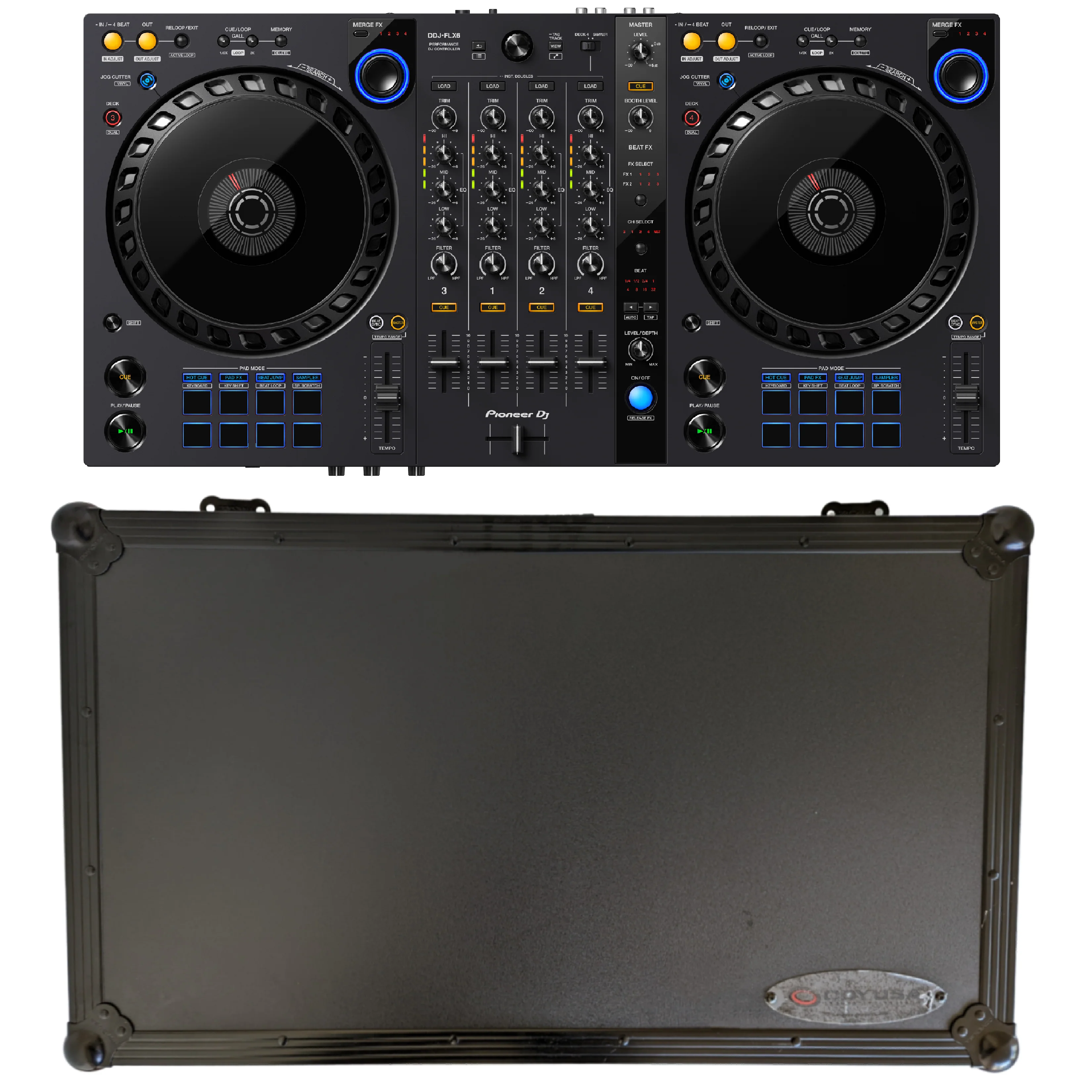 Pioneer DDJ-FLX6 4-channel DJ Controller & FZGSDDJFLX61BL Hard Case Bundle