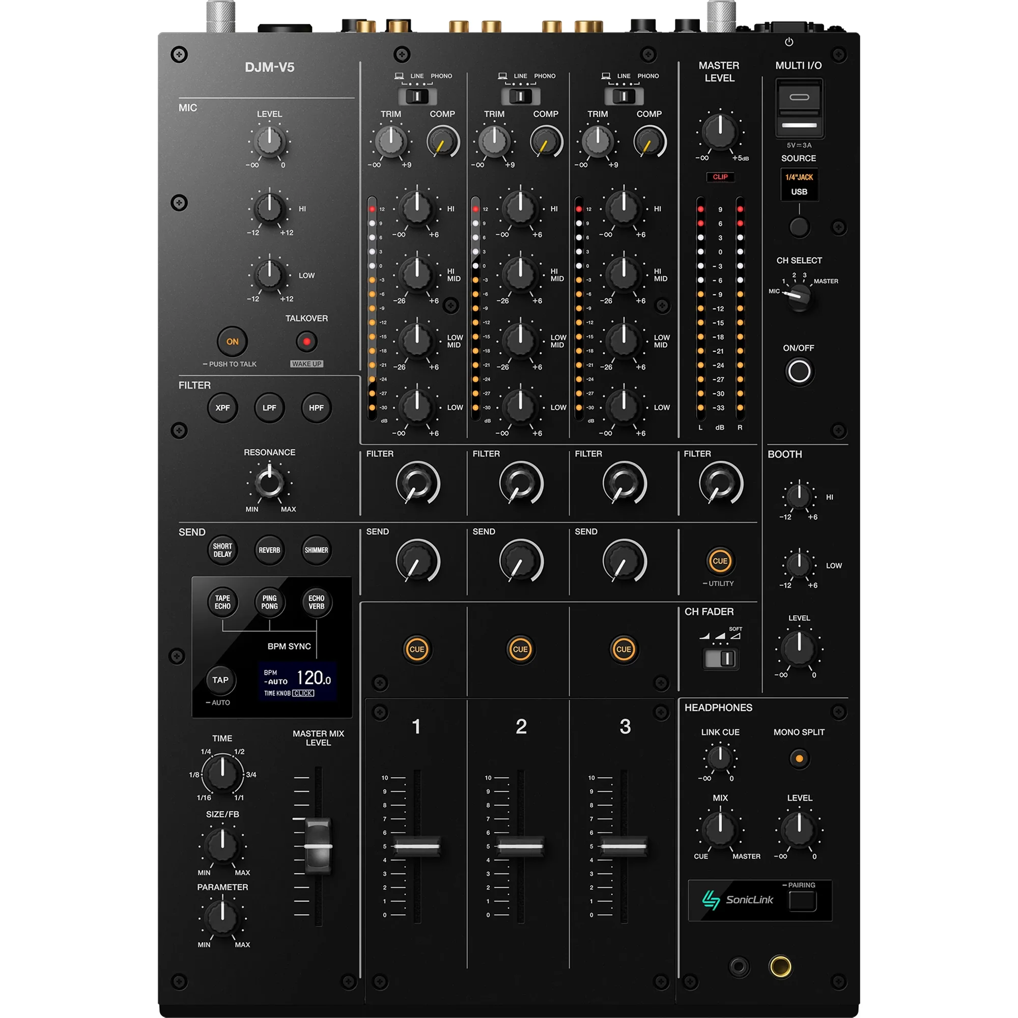 Pioneer DJM-V5 3-Channel Professional DJ Mixer, Black