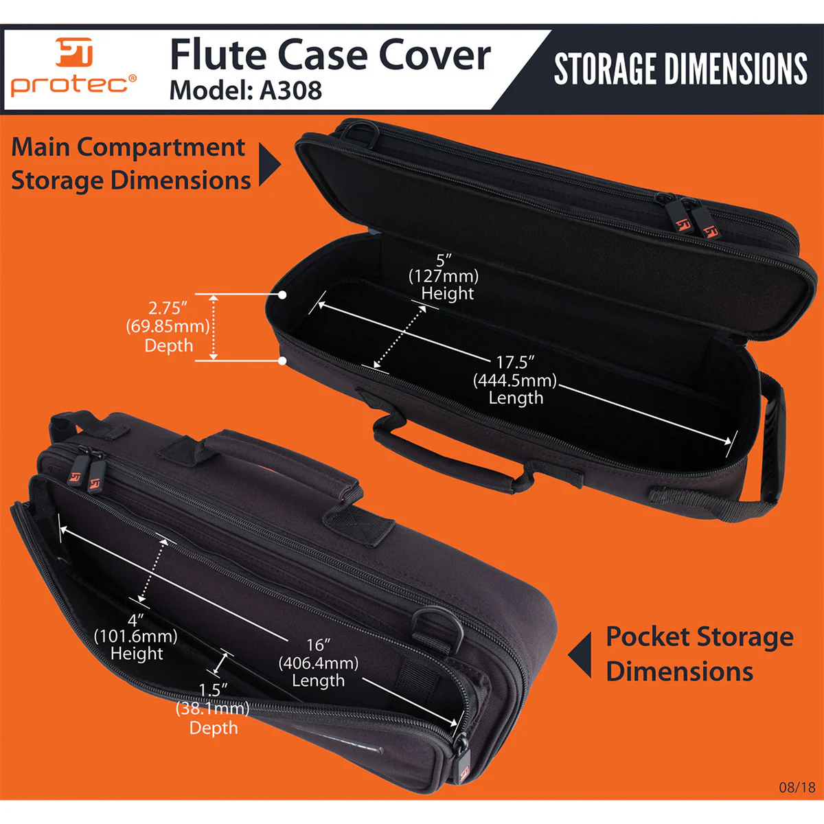 Protec A308 Flute Case Cover - Deluxe Series (Black) - Image 7