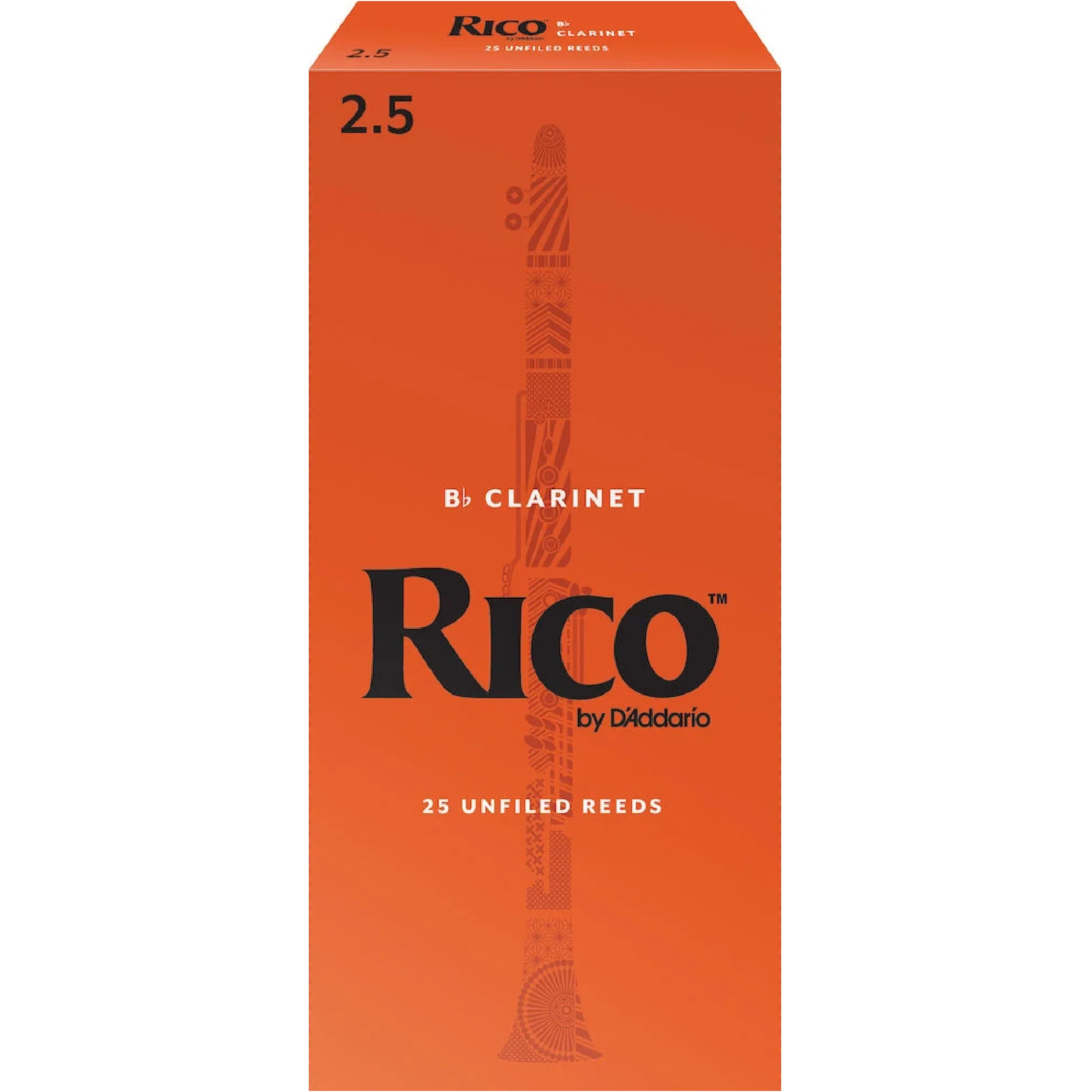 Rico by D'Addario Bb Clarinet Reeds, Strength 2.5, 25-pack