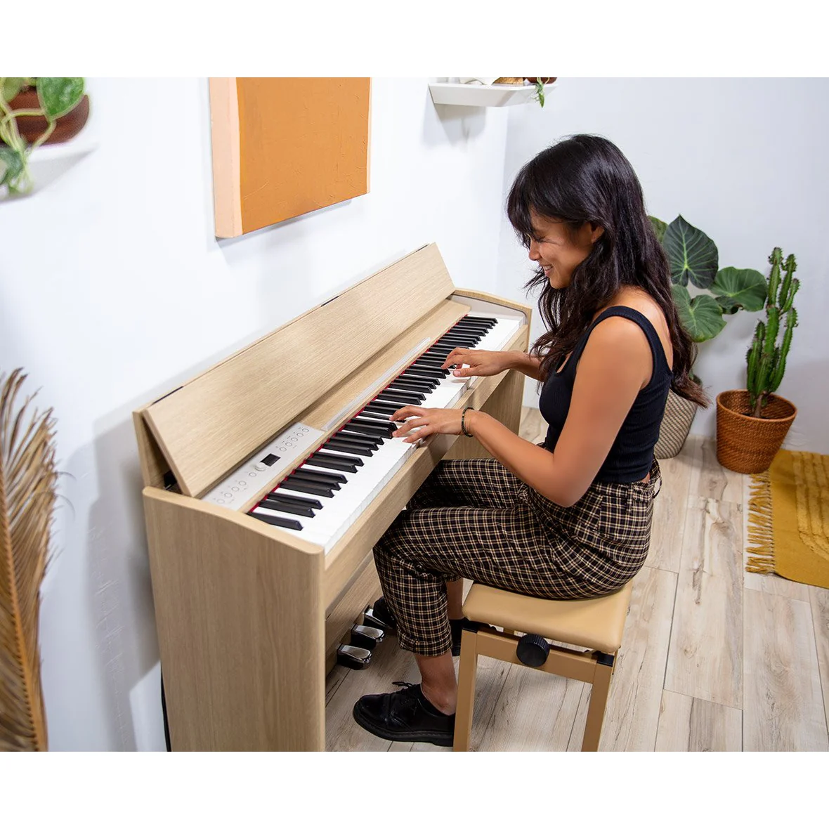 Roland F701-LA 88-Key Compact Upright Style Digital Piano w/ Bench, Light Oak - Image 16