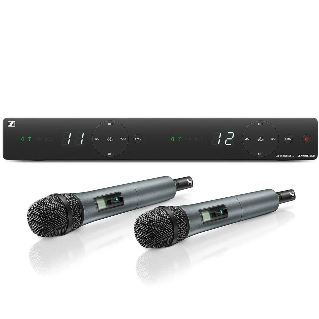 Sennheiser XSW-1-835-DUAL Dual Wireless Handheld Microphone System, e835 Capsule, Cardioid, Dynamic, AA Batt, Freq 548-572 MHz