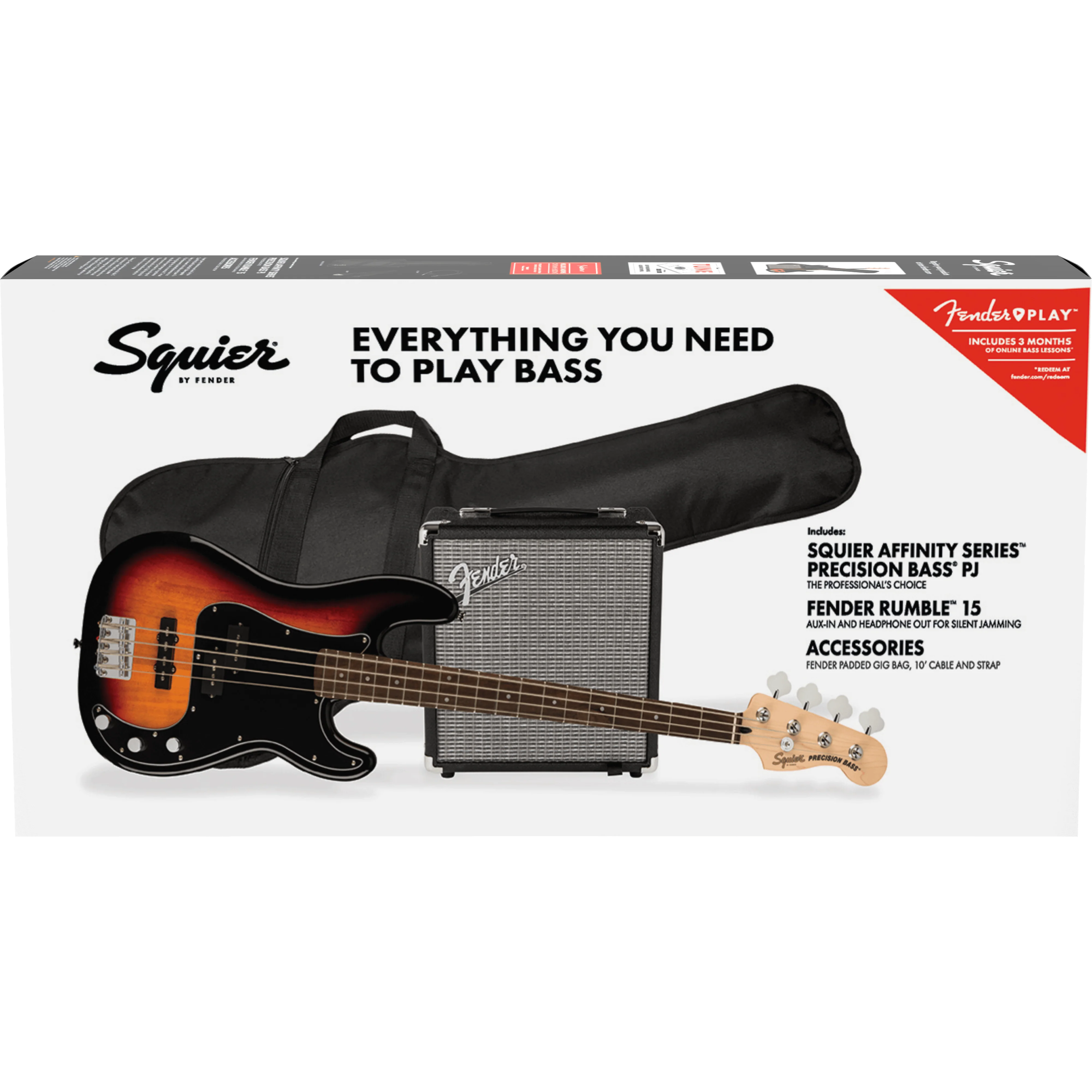 Squier 037-2980-000 PJ Bass Pack w/ Rumble 15, 3-Color Sunburst - Image 3