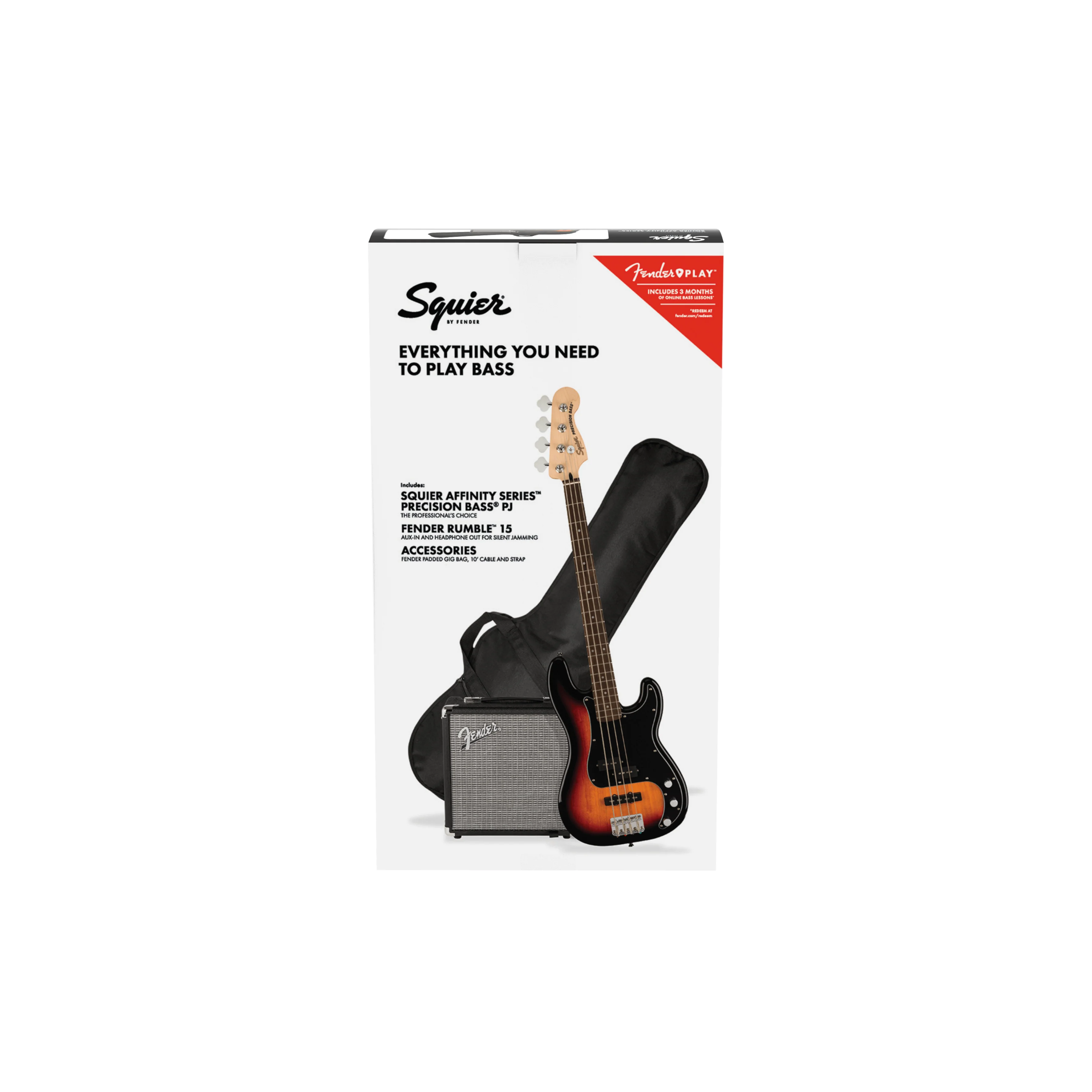 Squier 037-2980-000 PJ Bass Pack w/ Rumble 15, 3-Color Sunburst - Image 4