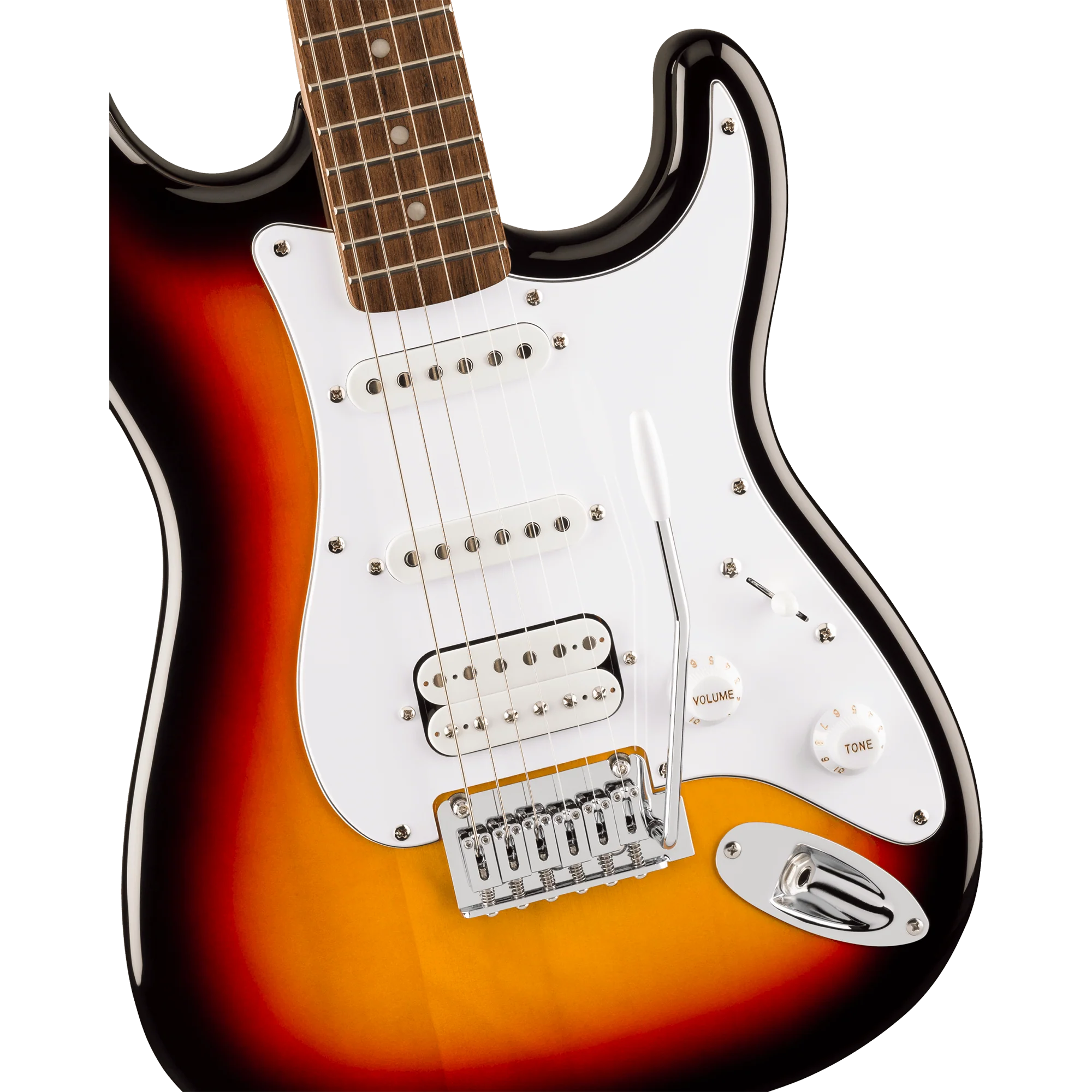 Squier 037-8180-500 Affinity Strat JR, HSS, Laurel FB, 3-Color Sunburst - Image 4