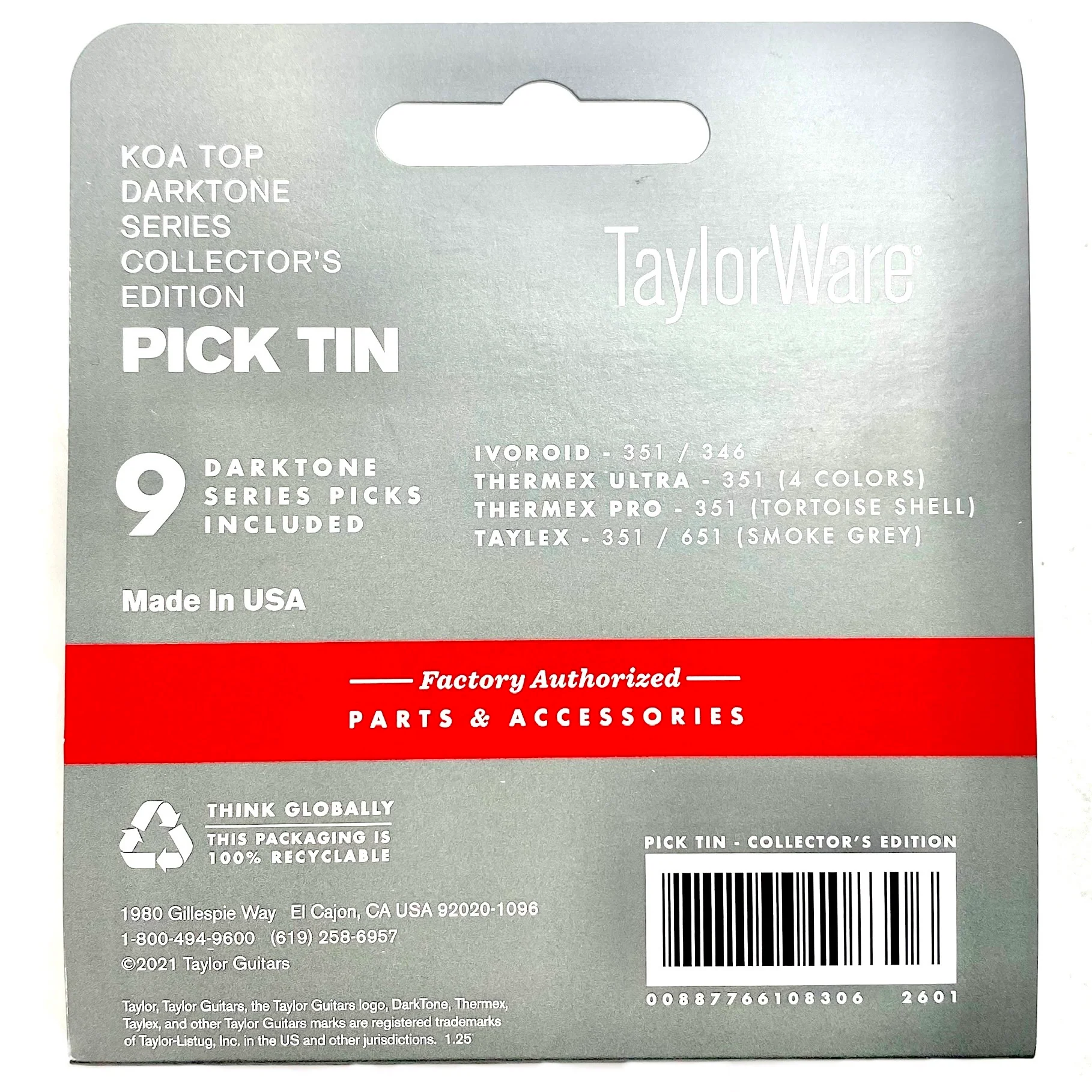 Taylor 2601 Koa Top Pick Tin, Collectable Darktone Series - Image 3
