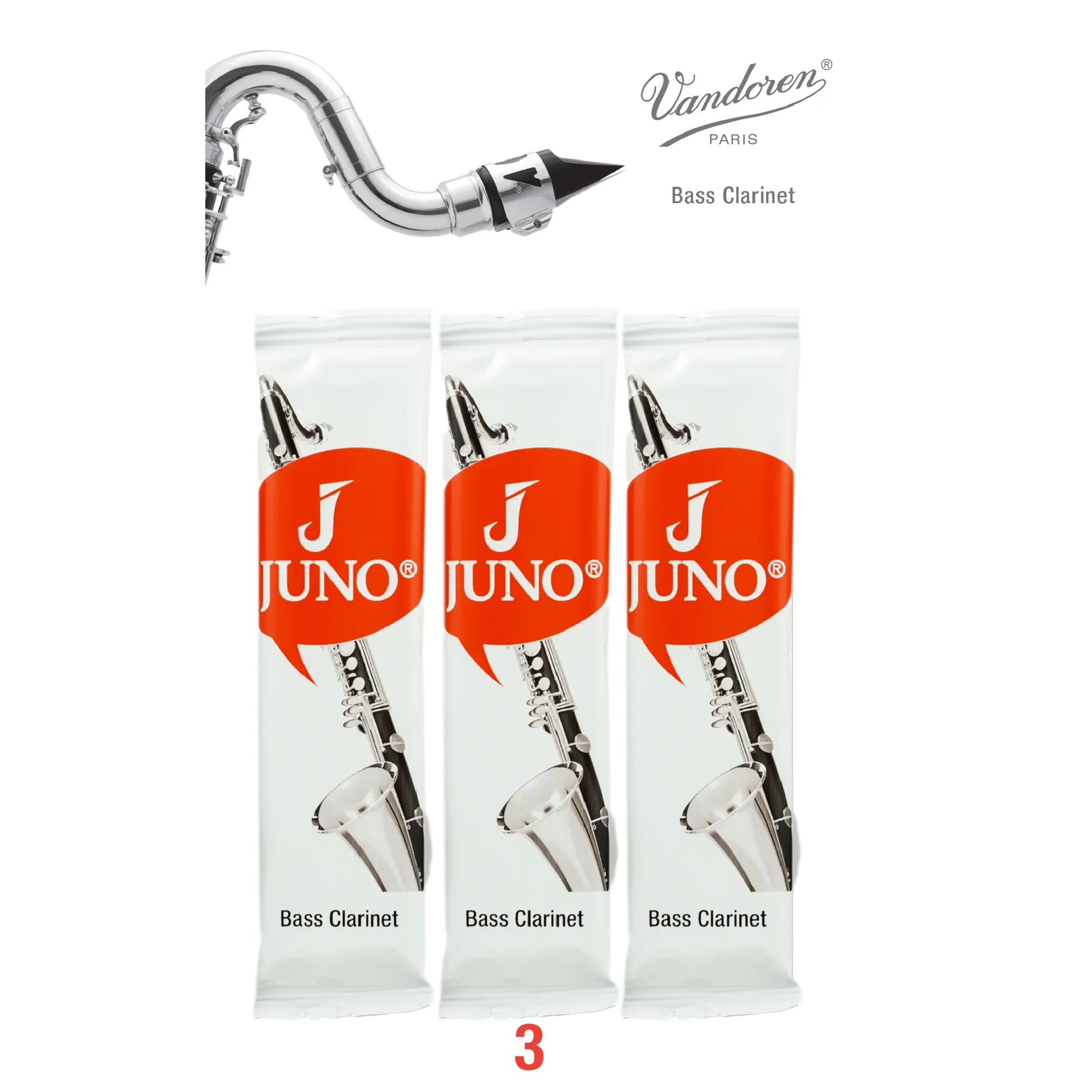 Vandoren JCR313/3 Juno Bass Clarinet Reeds - Strength 3 (3-Pack)