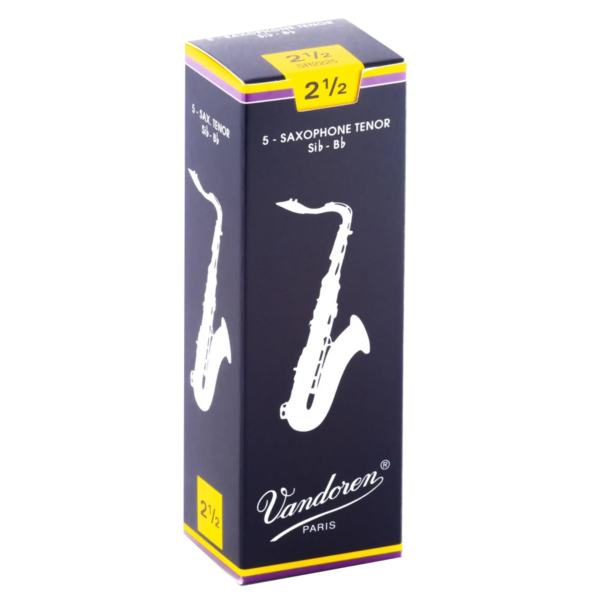Vandoren SR2225 Traditional Tenor Sax Reeds - Strength 2.5 (Box of 5)