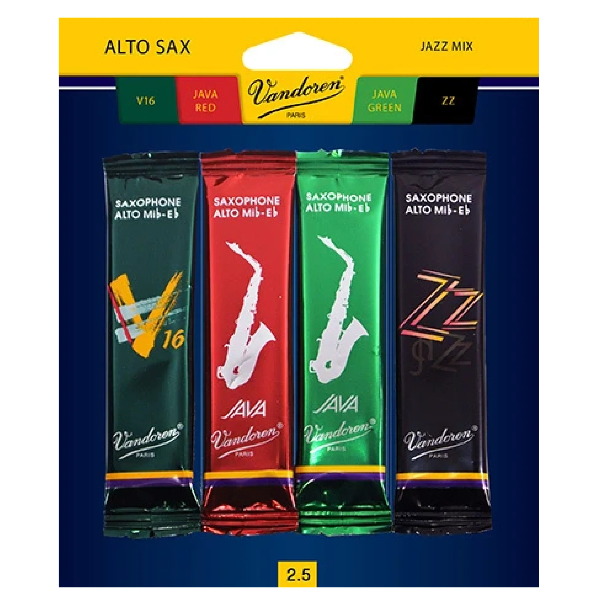 Vandoren SRMIXA25 Jazz Alto Sax Reed Mix Card - Strength 2.5