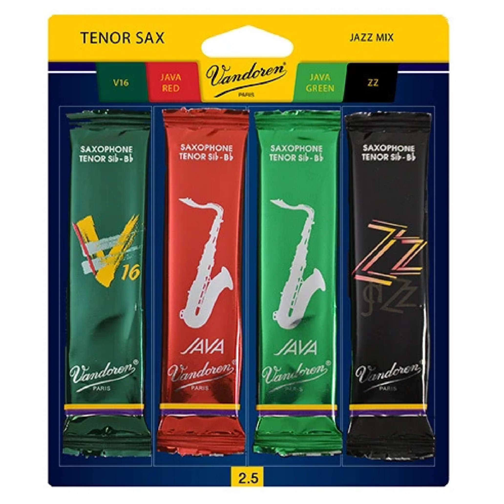 Vandoren SRMIXT25 Jazz Tenor Sax Reed Mix Card - Strength 2.5